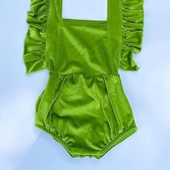 Lime Green Velvet Romper - Picture 4 of 4